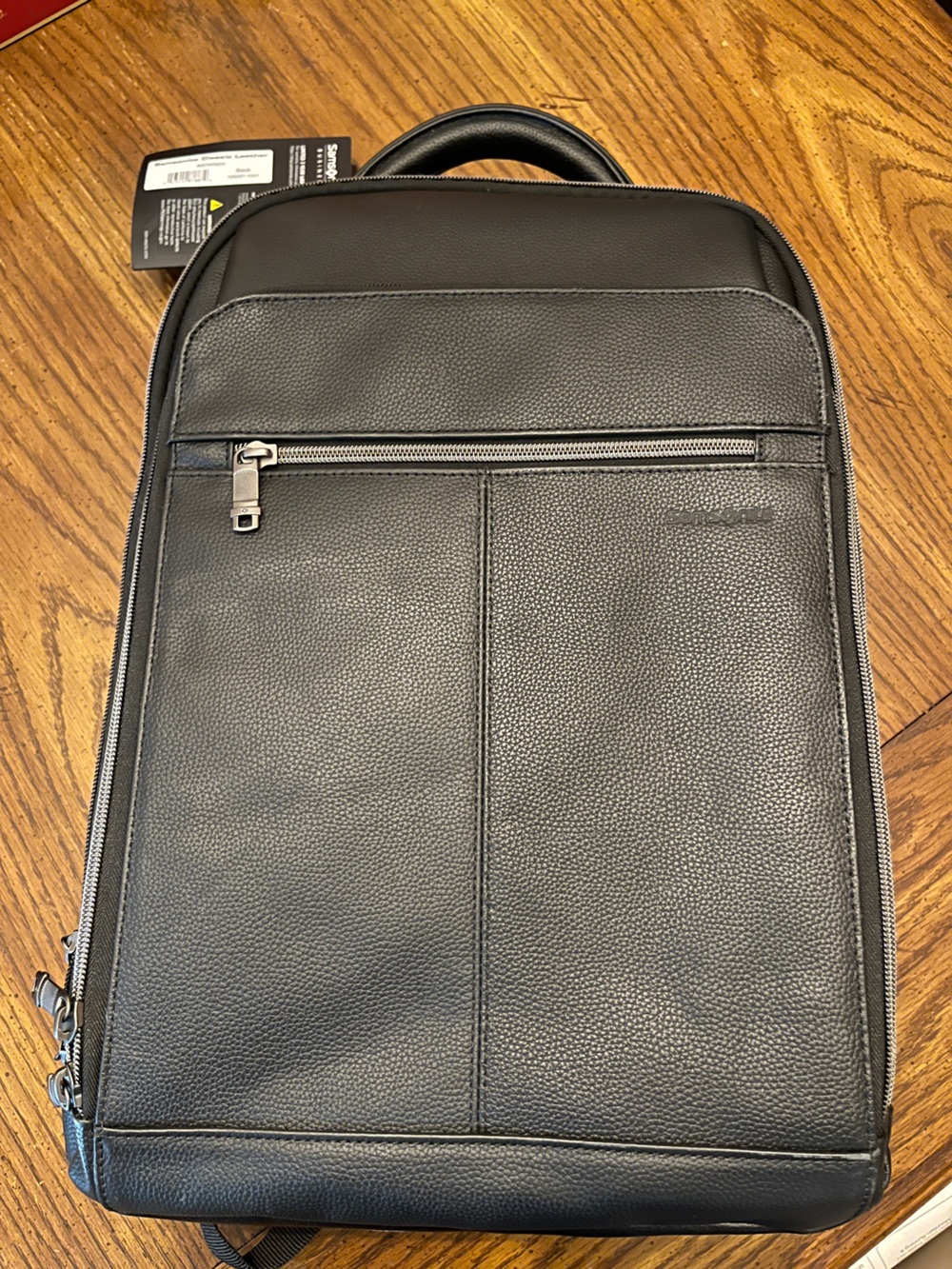 Samsonite Classic Black Leather Backpack, new with tags